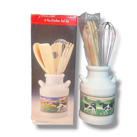 90s Milk Jug Counter Holder Utensils Set NIB - Picture 1 of 10